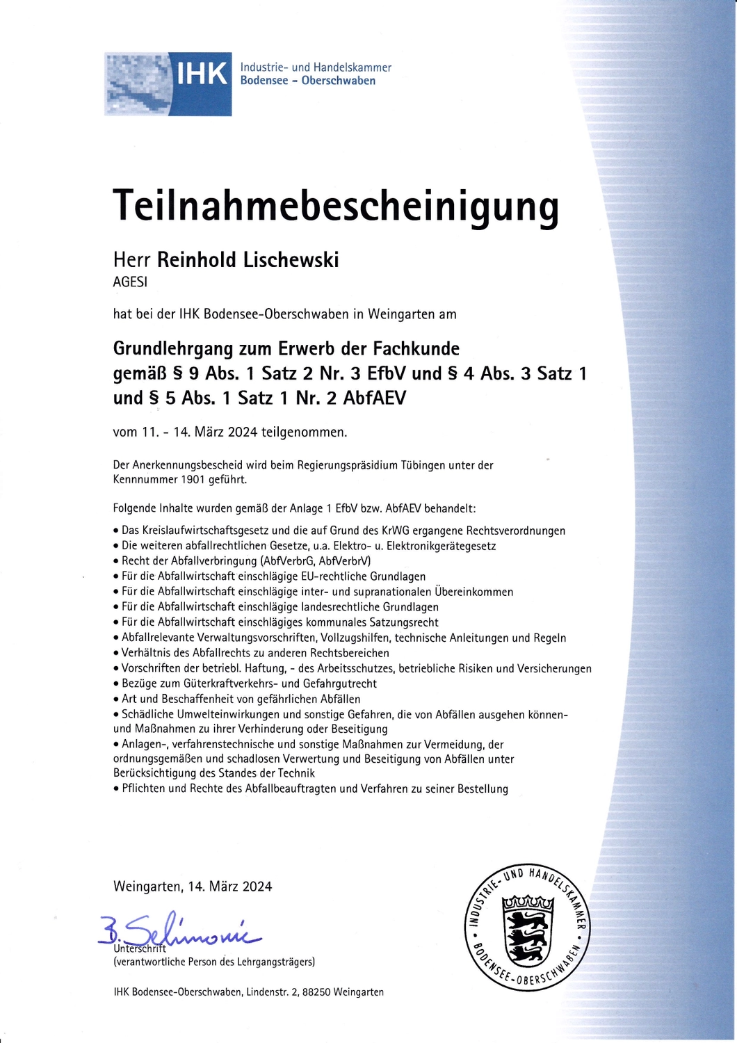 AGESI - Arbeitsschutz - Gesundheitsschutz - Sicherheitsberatung - Zertifikat